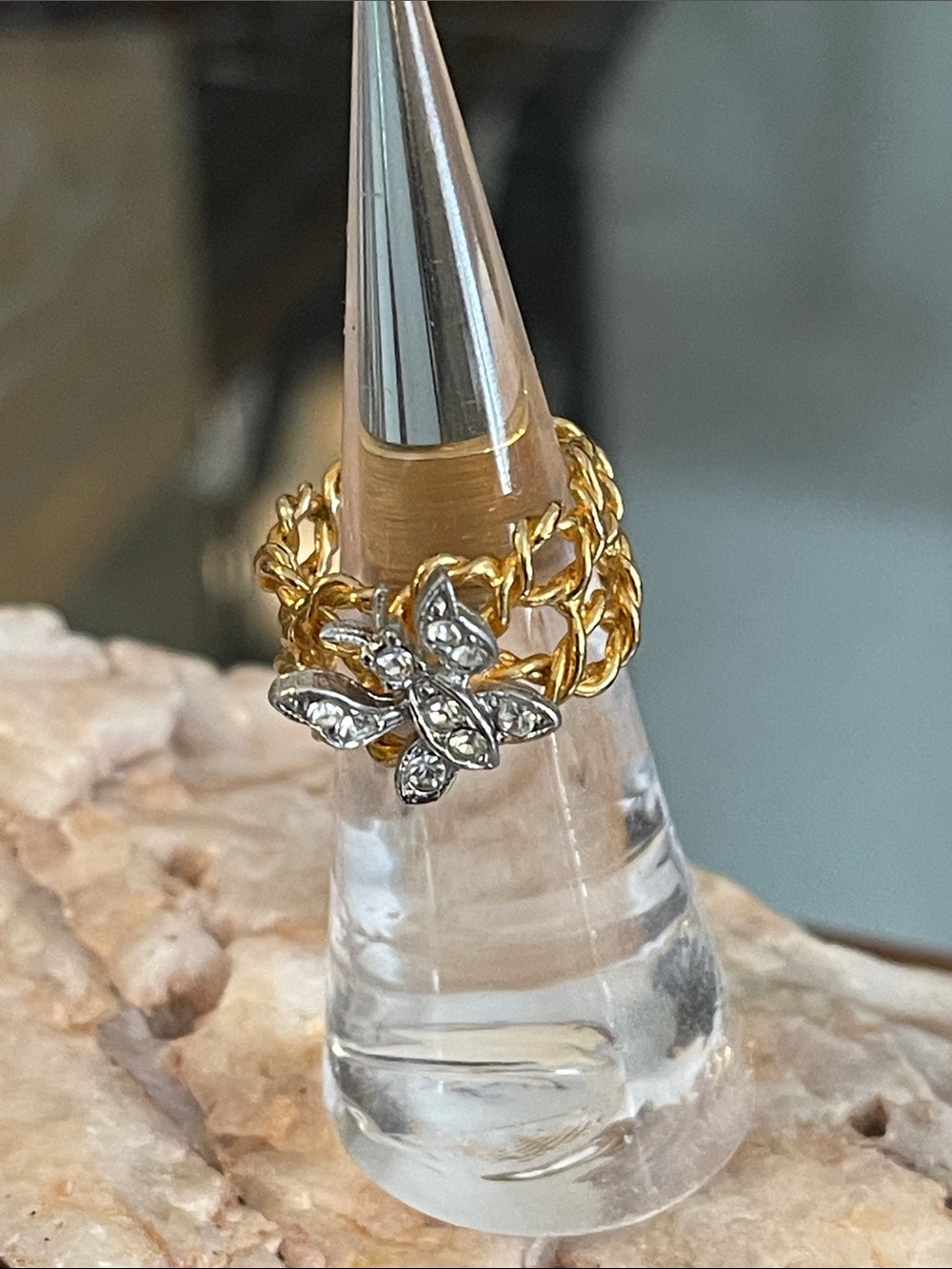Gold Tone Butterfly Ring Size 5